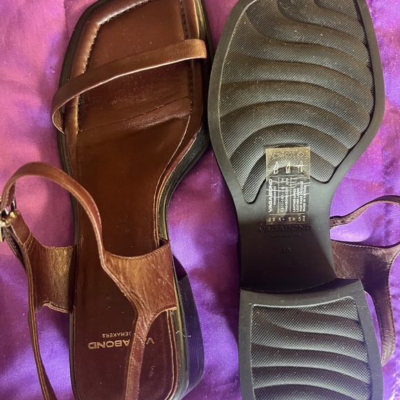 EUC Ines Vagabond Shoemakers 40  US10 Brown Chunk heels 2 Strap leather Sandal - Picture 4 of 11